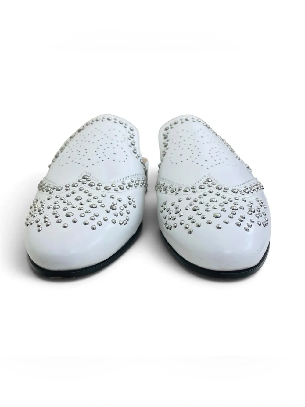 J.Crew Academy Loafer Studded Leather Mules White Sz 8.5 Slip-On